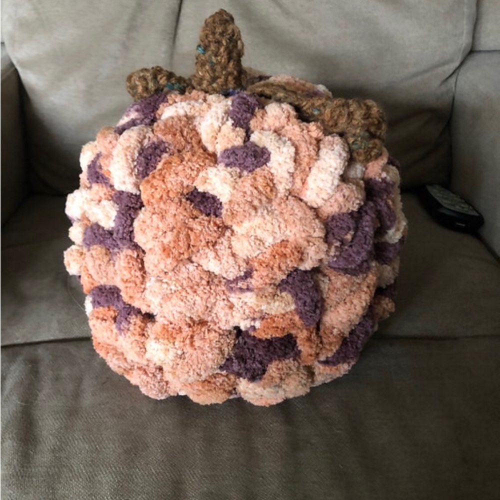 Crocheted pumpkin pillow